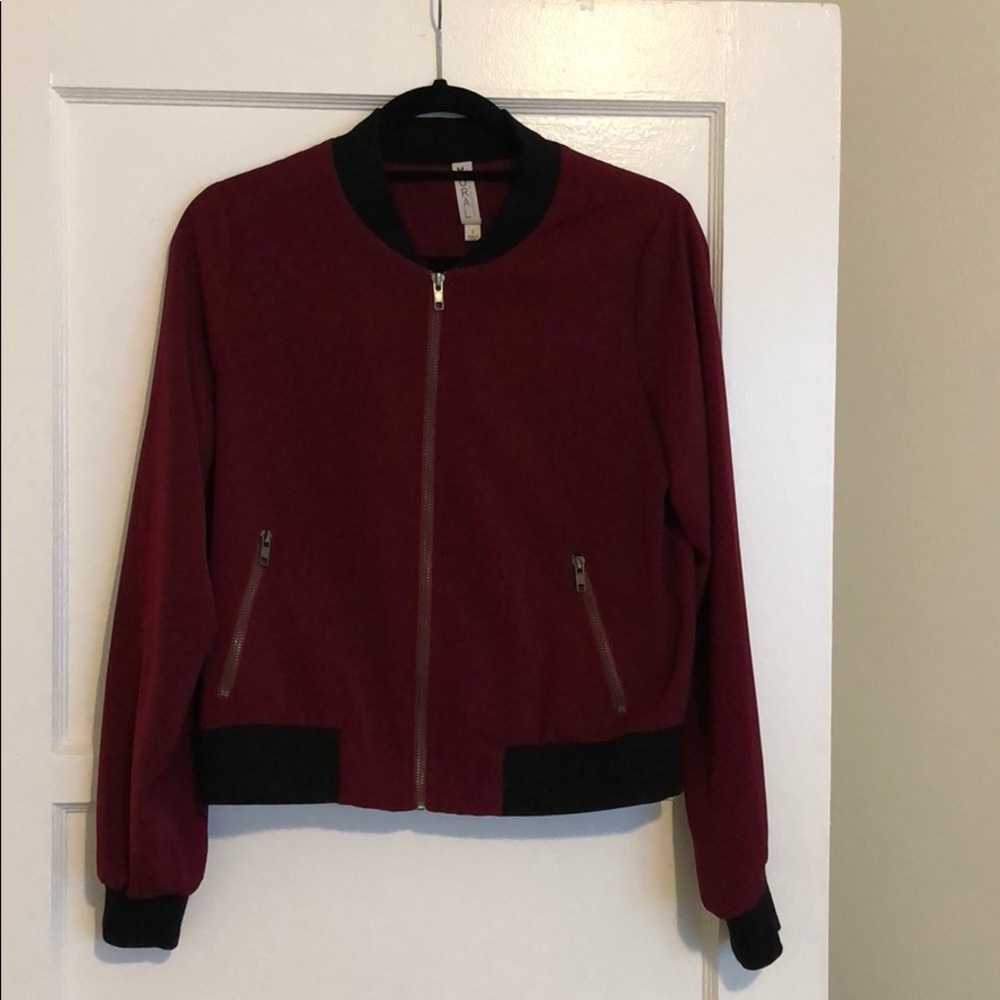 Mural Maroon Bomber Jacket